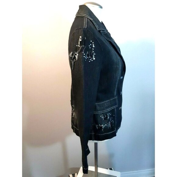 Vintage Cartise Womens 8 Jean Jacket Rhinestone Embellished Denim Distressed - Picture 4 of 6